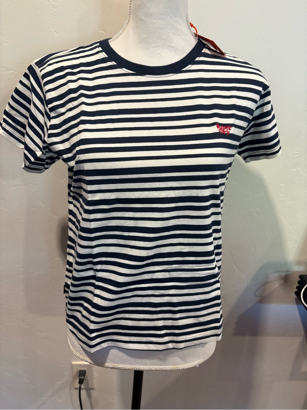 Superdry Navy and White Striped Short Sleeve Tee